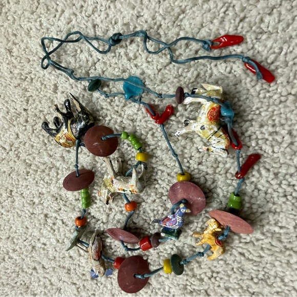 Hand Made Accessories - VINTAGE Handmade CARVED Wood COWS Birds ELEPHANTS Beaded CLAY Ceramic BELT